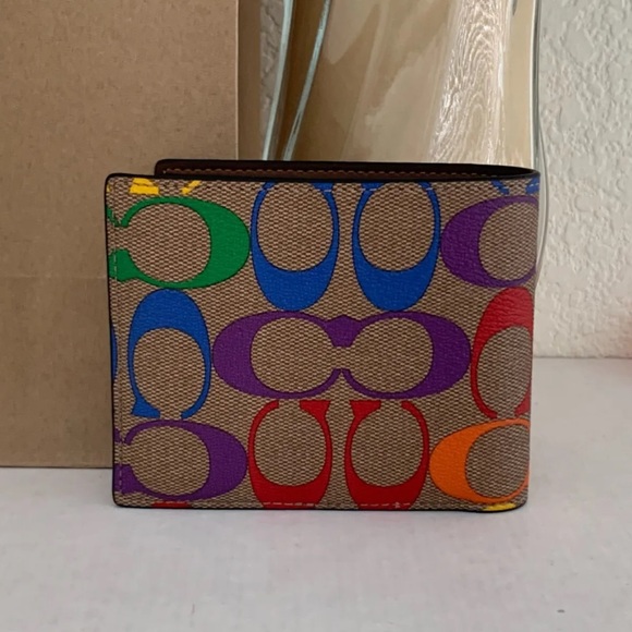 Coach Men's 3 In 1 Compact ID Wallet in Rainbow Signature & Leather - Picture 6 of 11